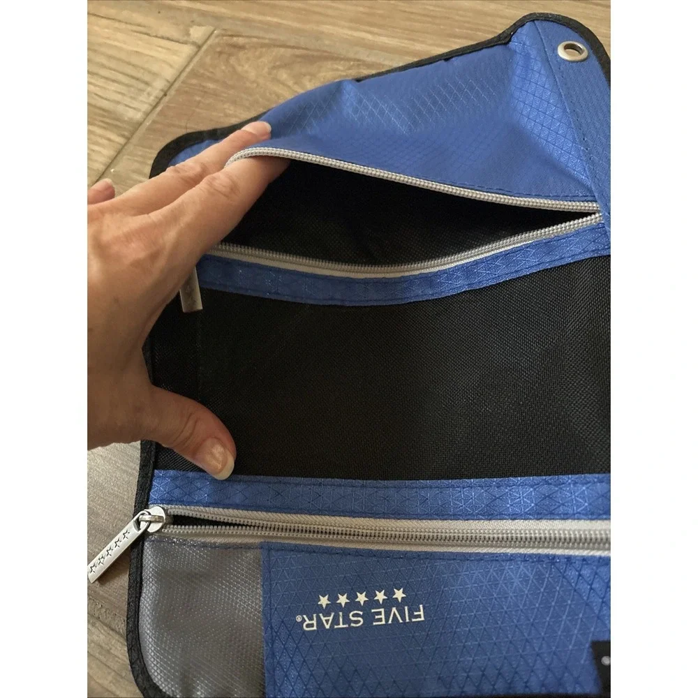 Five Star Dual Zipper Pencil Pouch Blue Binder Case w/ Hoops Organizer